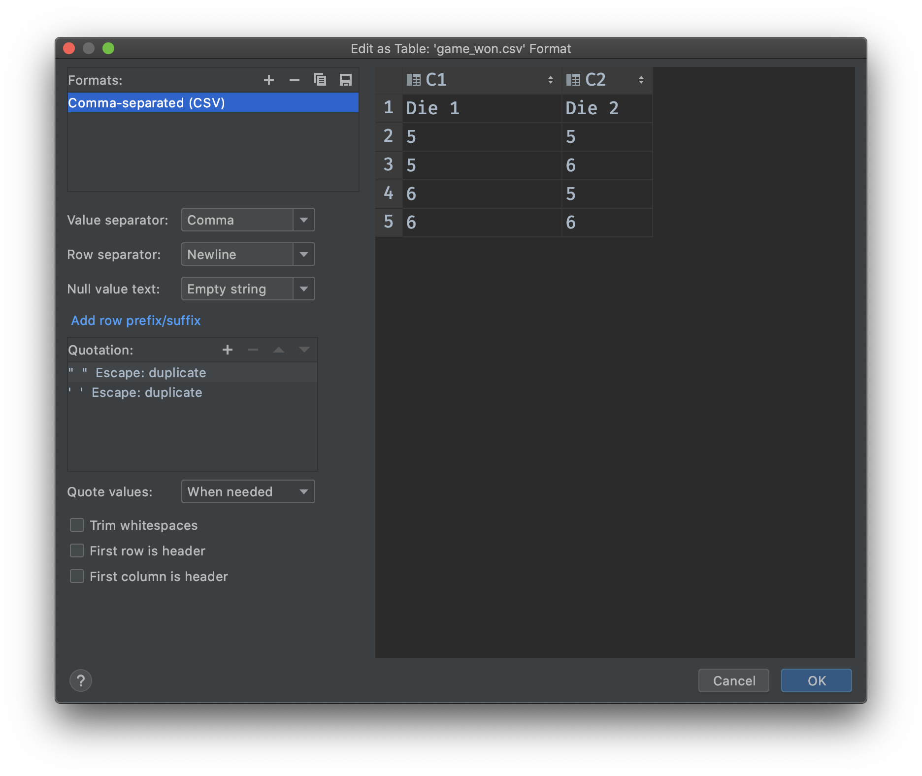 IntelliJ see CSV data as table